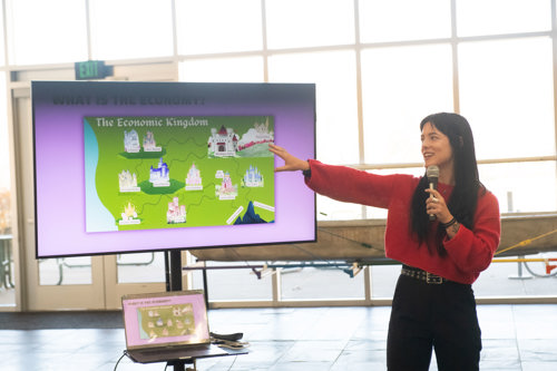 Kyla speaking at university